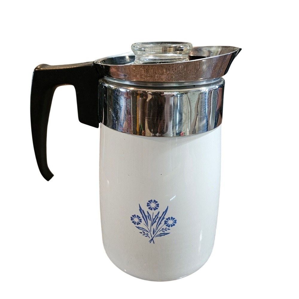 Vintage Corning Ware Blue Cornflower 6 Cup Stovetop‎ Coffee Percolator